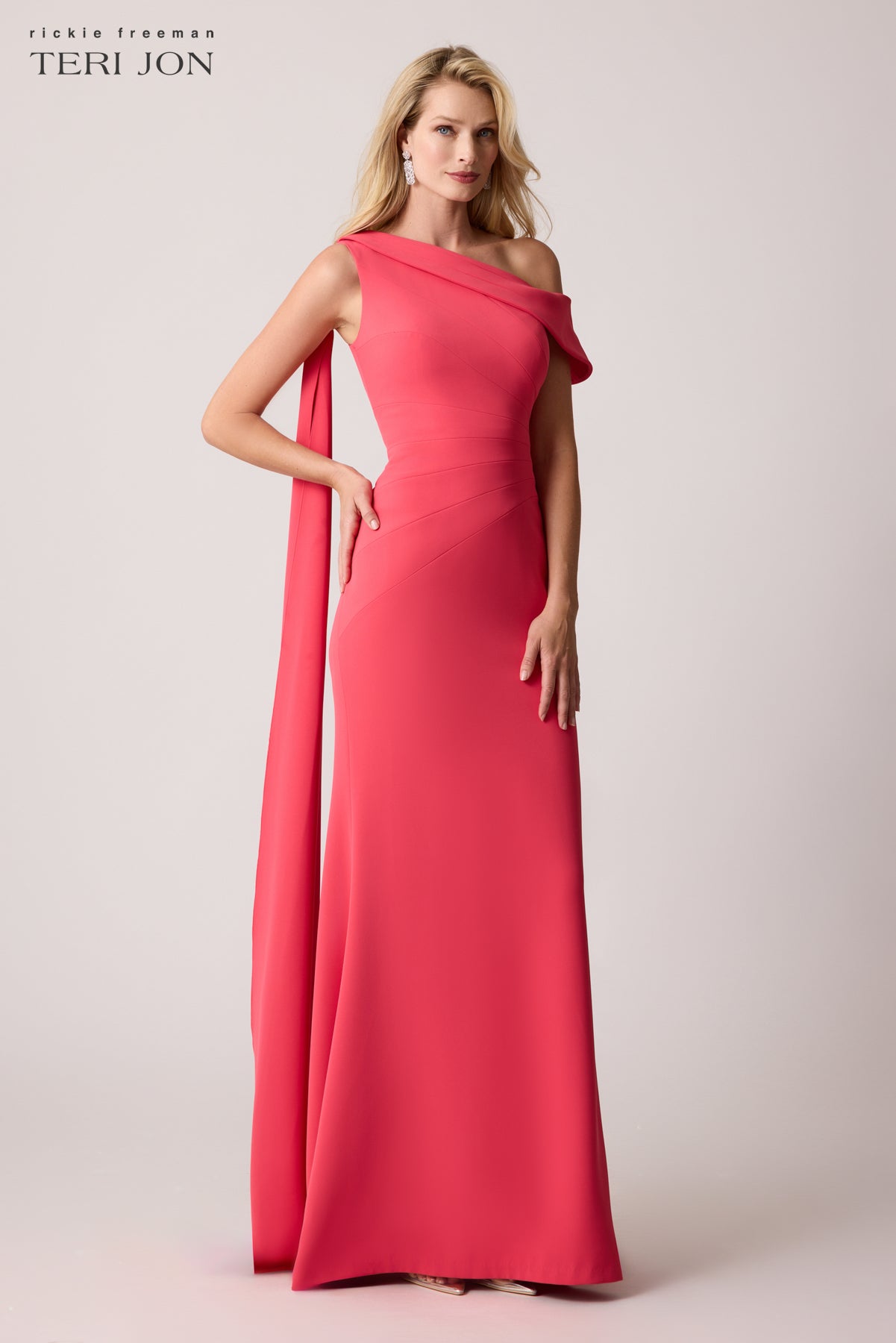 teri jon asymmetrical dress Teri Jon By Rickie Freeman Metallic Jacquard Gown, 14 / Pink main image 0
