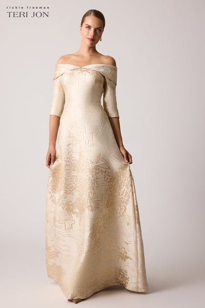 Inajeliazkova ゴールドビーズ装飾長袖ドレス