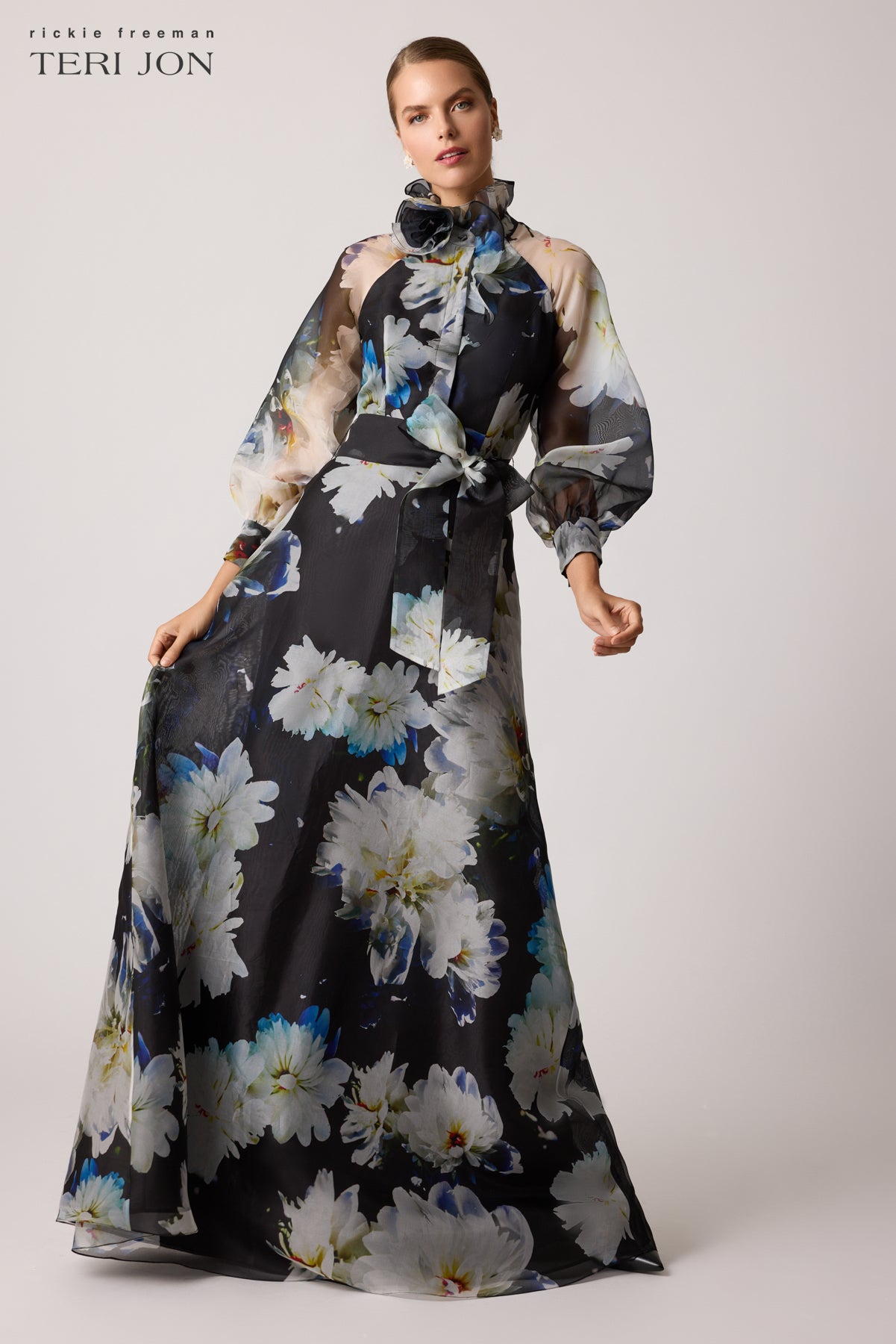 パーティードレス Floral Printed Leather Dress 05101-