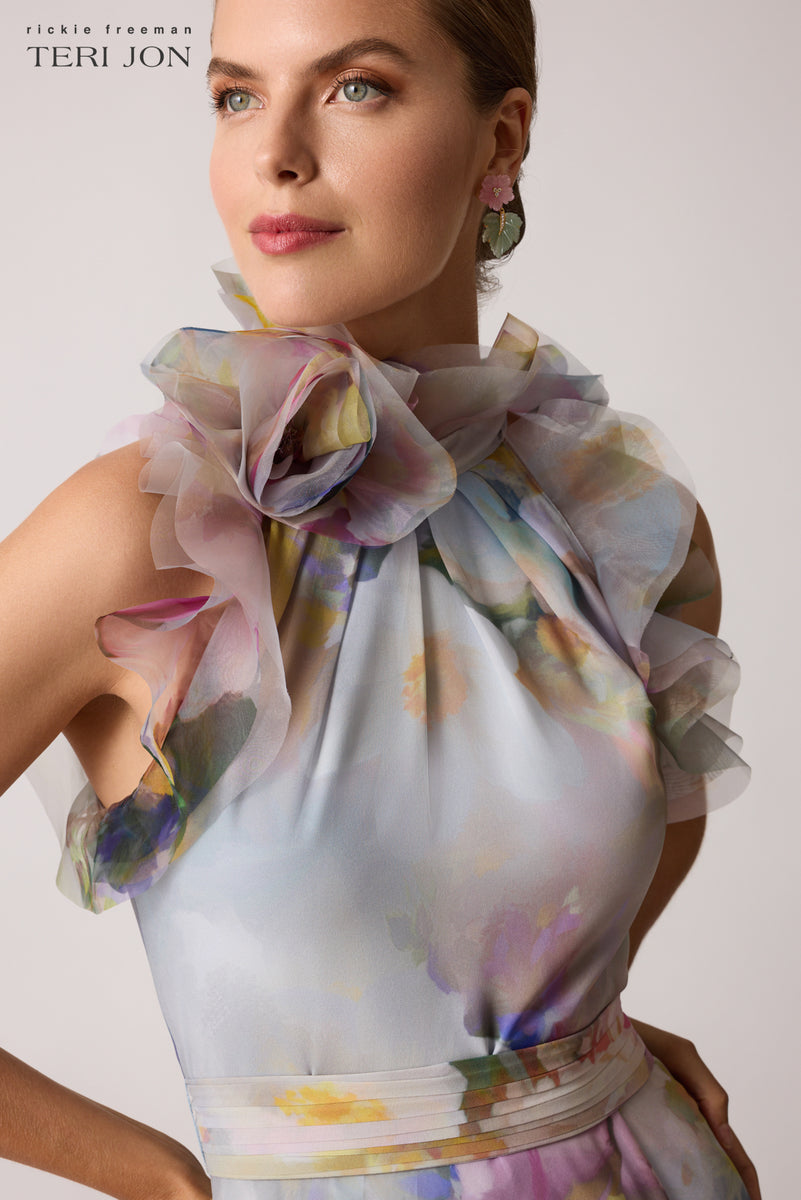 Chiffon Watercolor Organza Halter Gown – Terijon.com