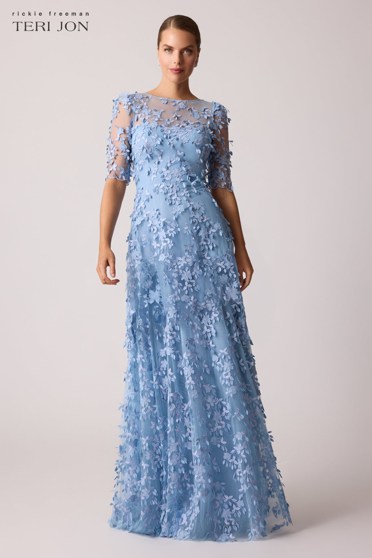 Tulle 3D Petal Elbow Sleeve Gown Terijon.com Tulle 3D Petal Elbow Sleeve Gown Terijon.com