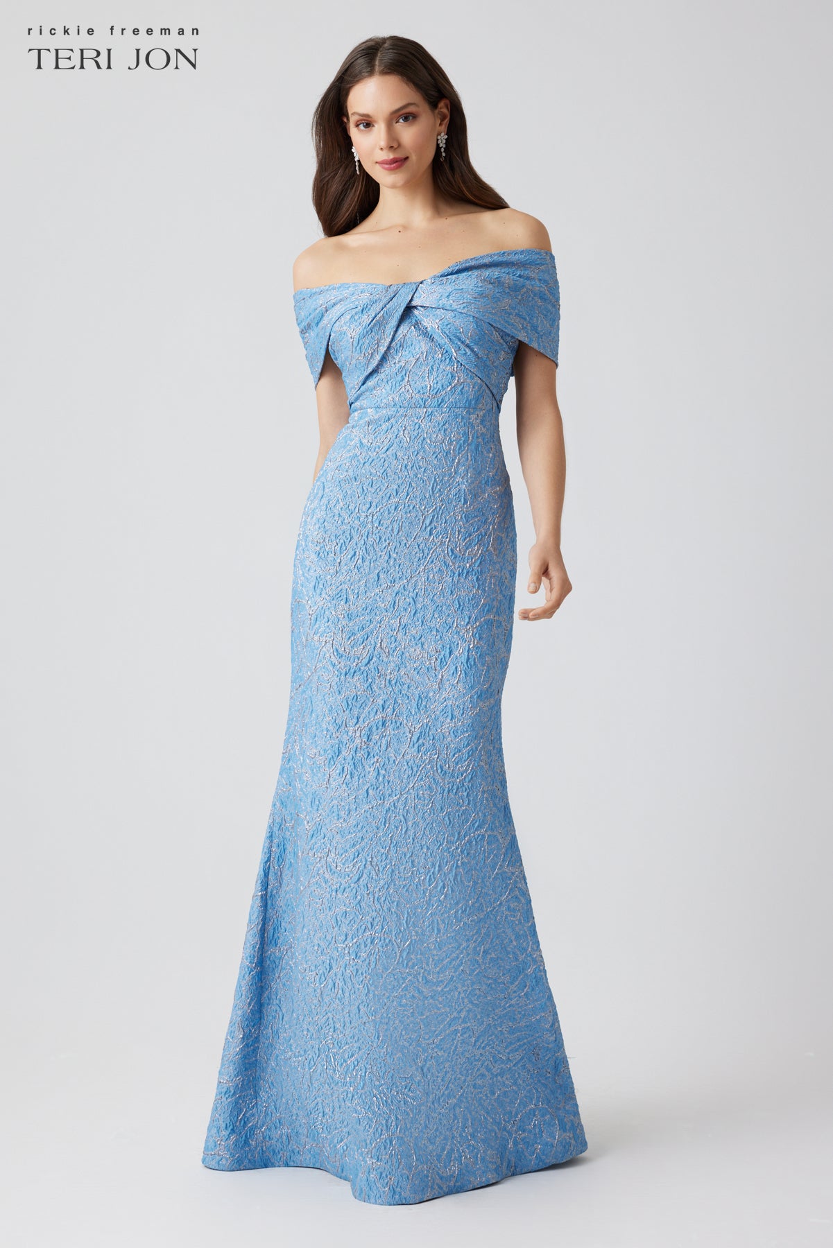 Rickie Freeman For Teri Jon Off-Shoulder Jacquard Gown