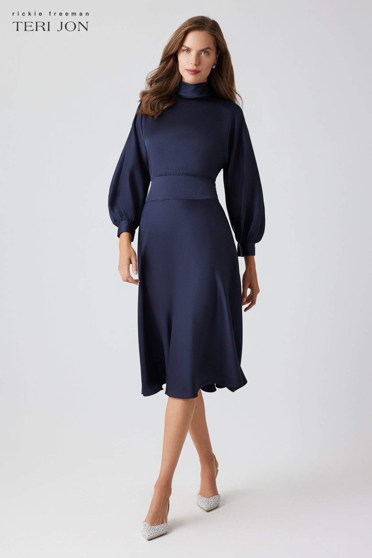Ship Essentials Teri Jon Roll Neck Midi Dress Size 4