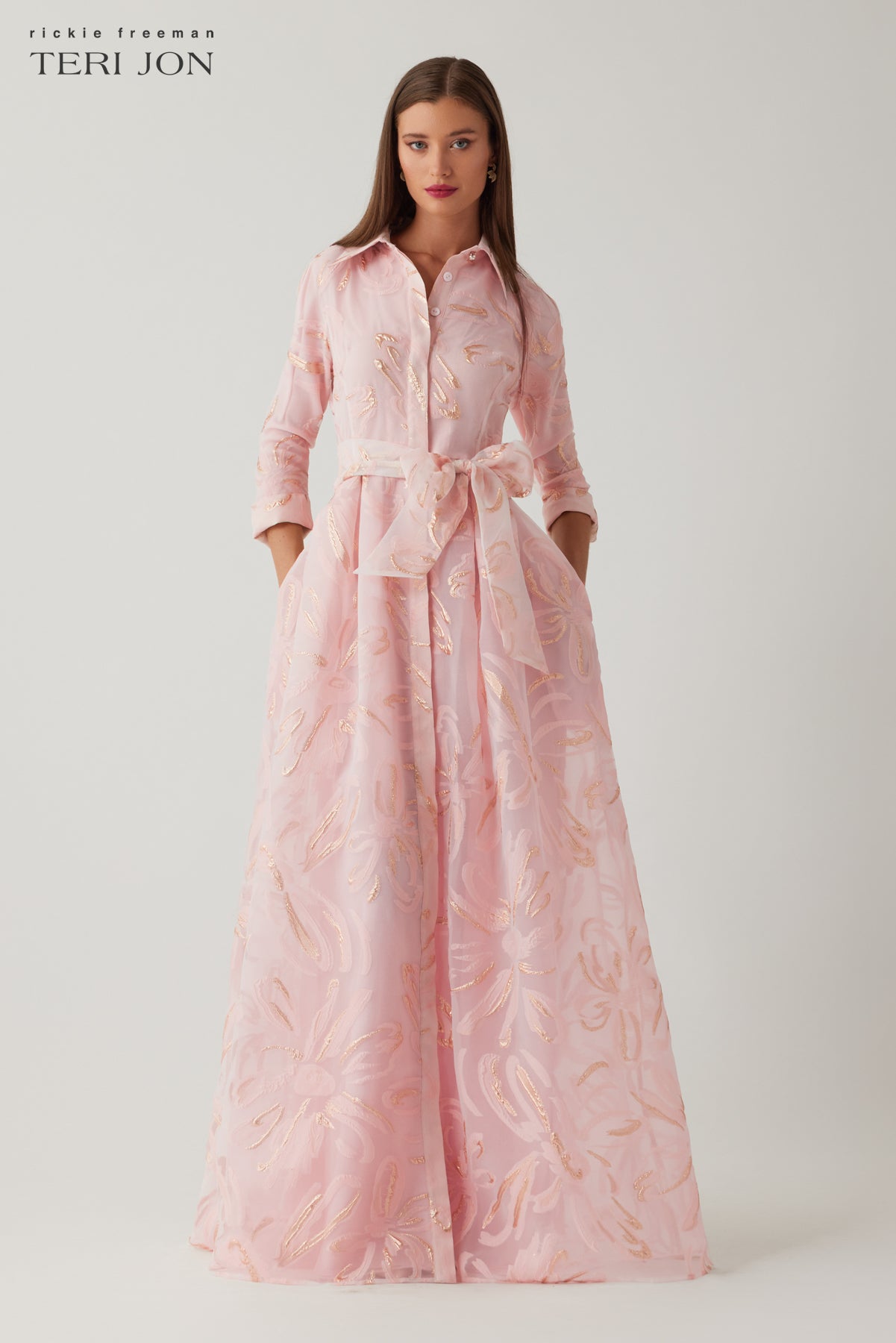 Metallic Organza Jacquard Shirt Waist Gown – Terijon.com