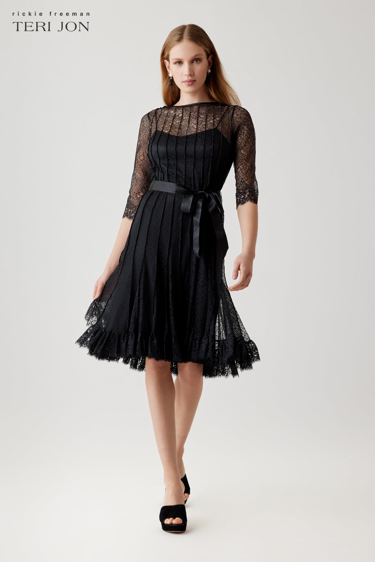 Lace Pintuck Ruffle Hem Dress – Terijon.com