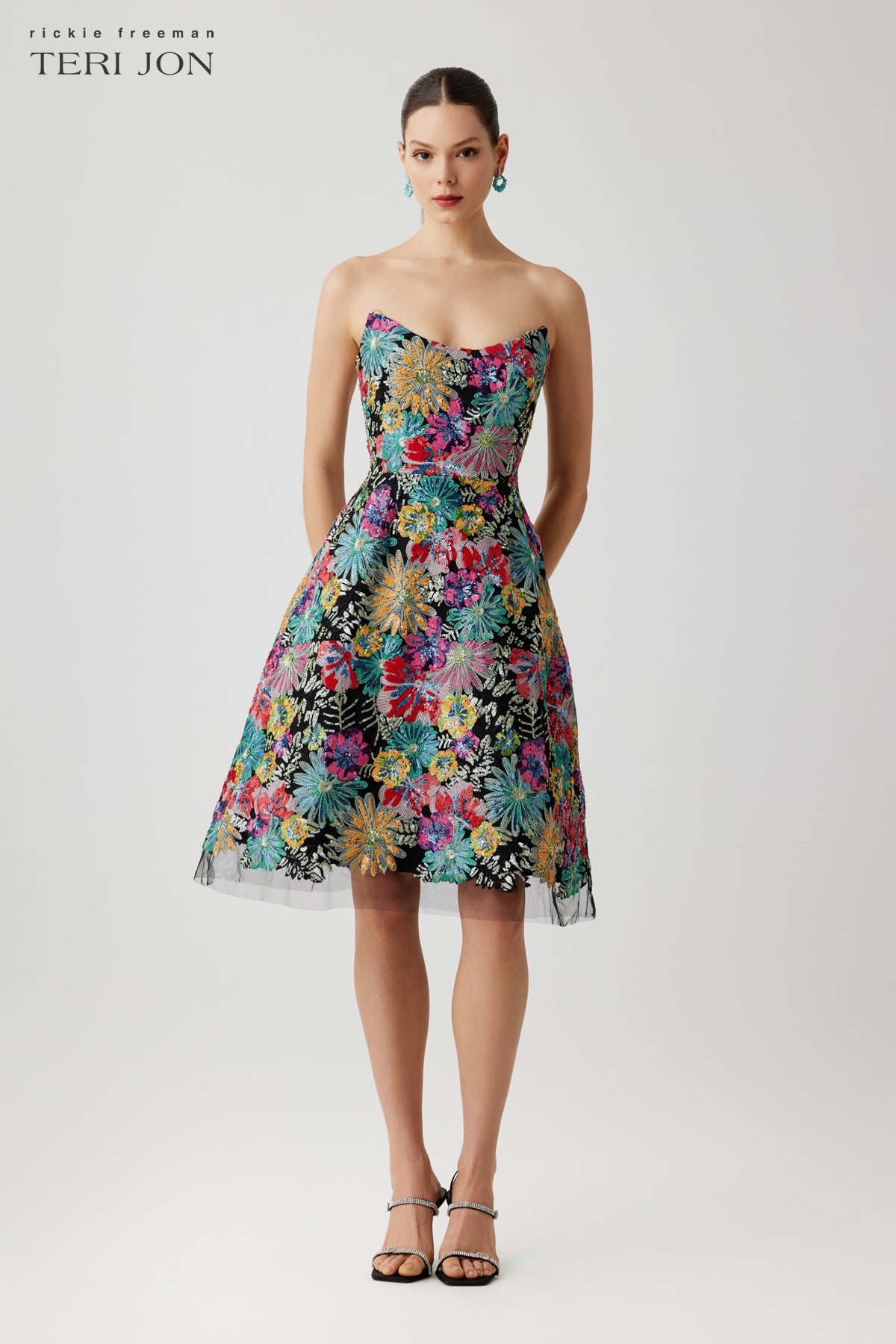 Floral Sequin Embroidered Tulle Strapless Dress – Terijon.com