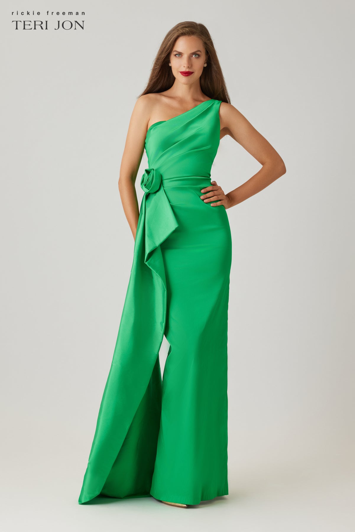 dress with flowers on one shoulder strap Green Floral Print One Shoulder Dress - Maxi Dresses