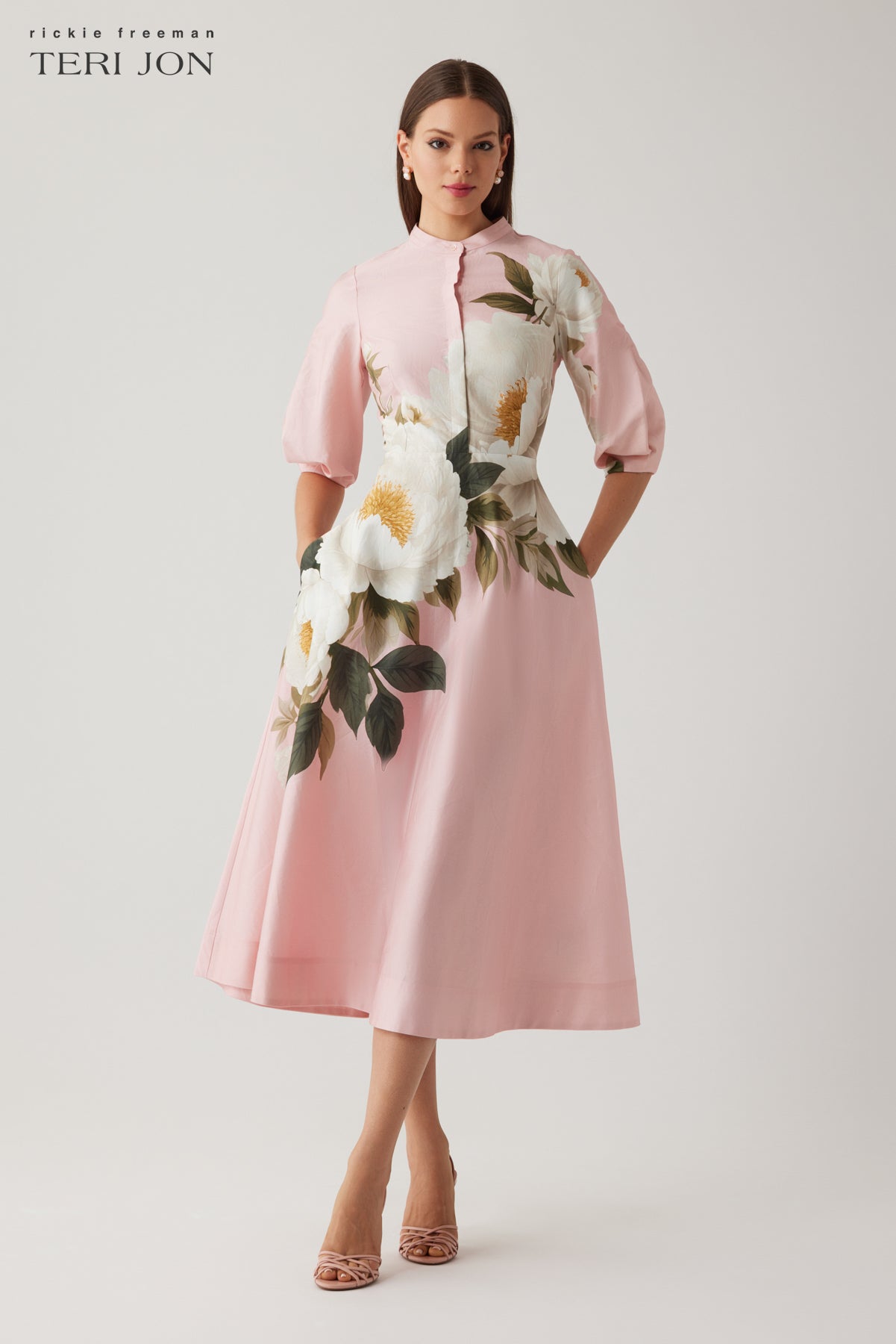 Cotton Flower Print Puff Sleeve Full Skirt Dress – Terijon.com