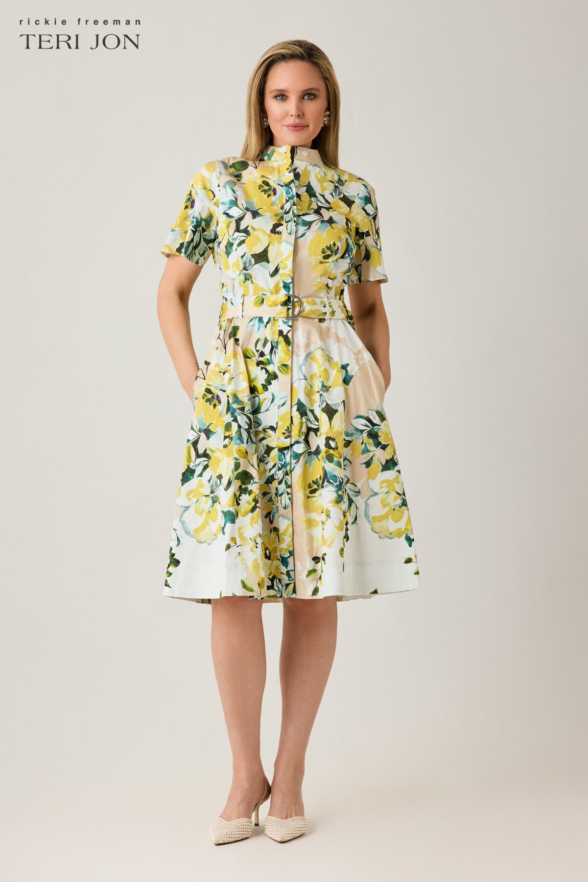 Cotton Print Mandarin Neck Shirtwaist Belted Dress – Terijon.com