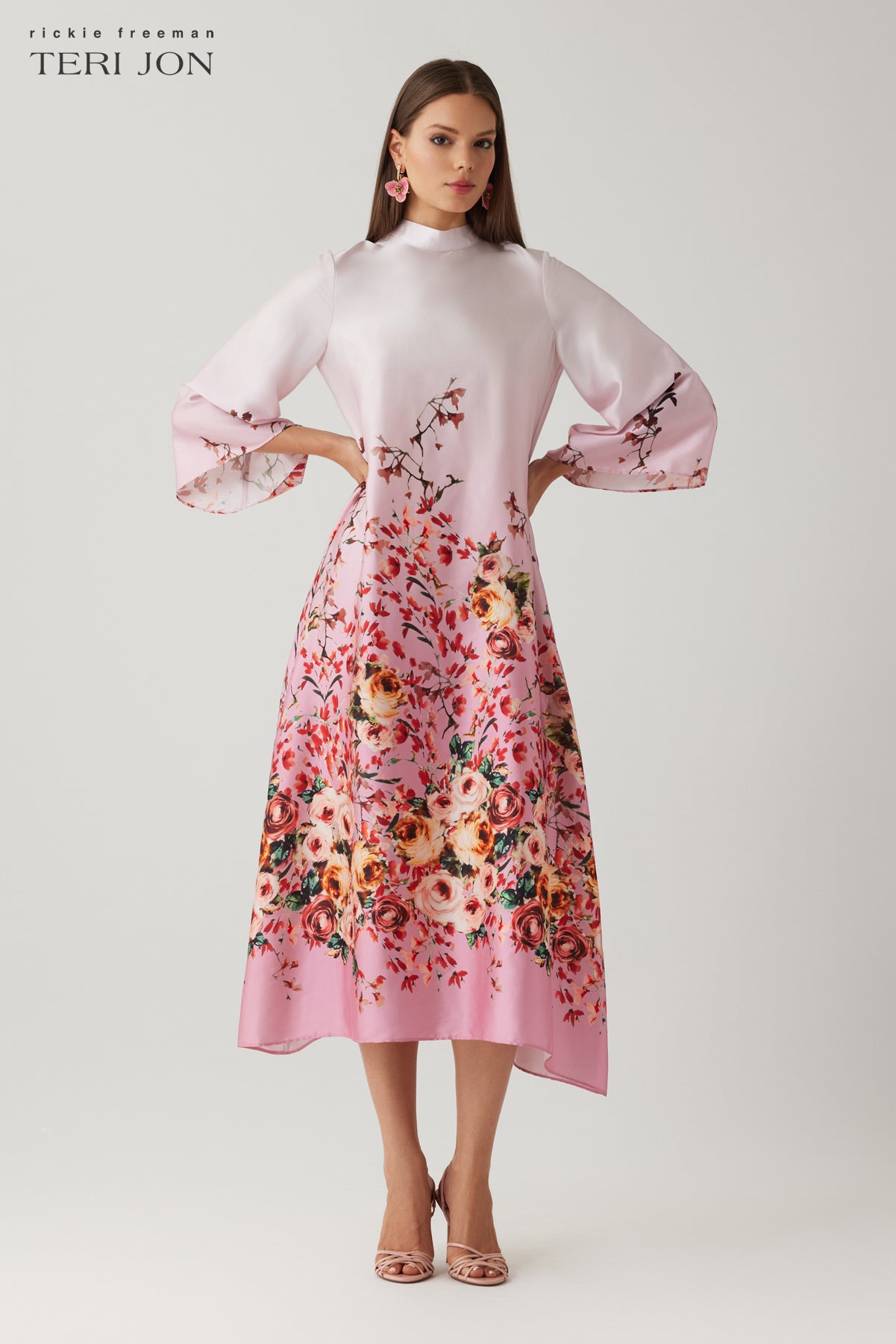 Mock Neck Border Print Midi Dress – Terijon.com