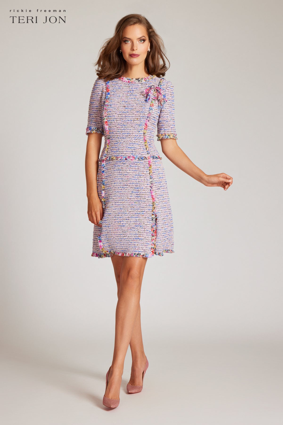 Tweed short sleeve dress top