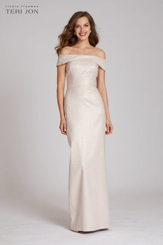 Teri jon ruched portrait collar gown cheap