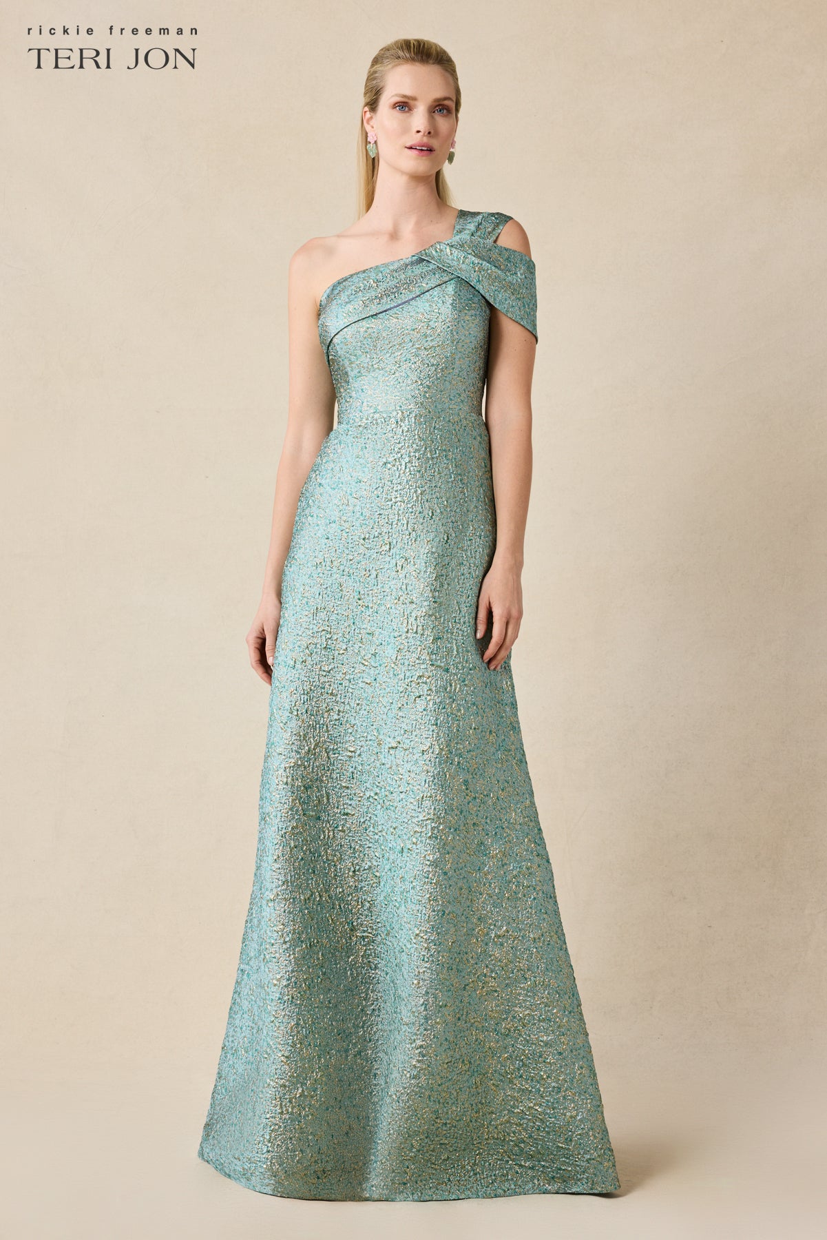 Teri Jon Metallic Jacquard Gown - Mint Gold - 10 Teri Jon Metallic Jacquard Gown - Mint Gold - 10