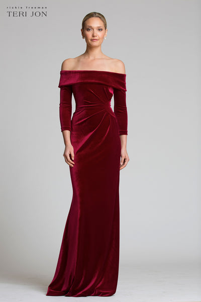 Gown : Maroon velvet heavy embroidered wedding gown