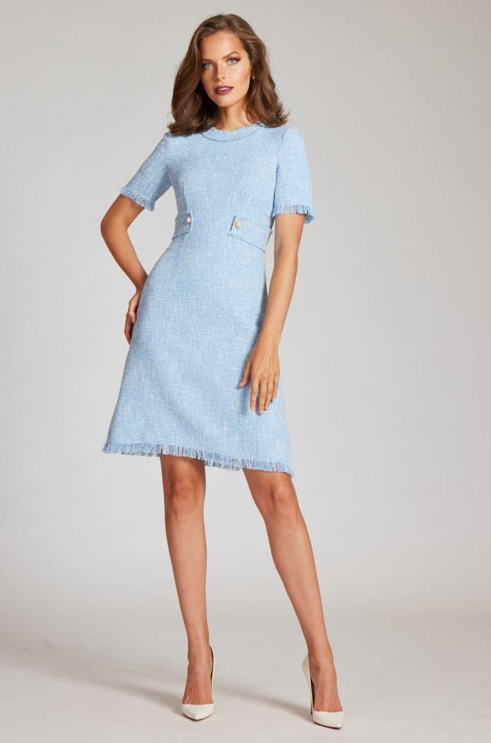 Boucle Tweed Short Sleeve Day Time Dress Terijon