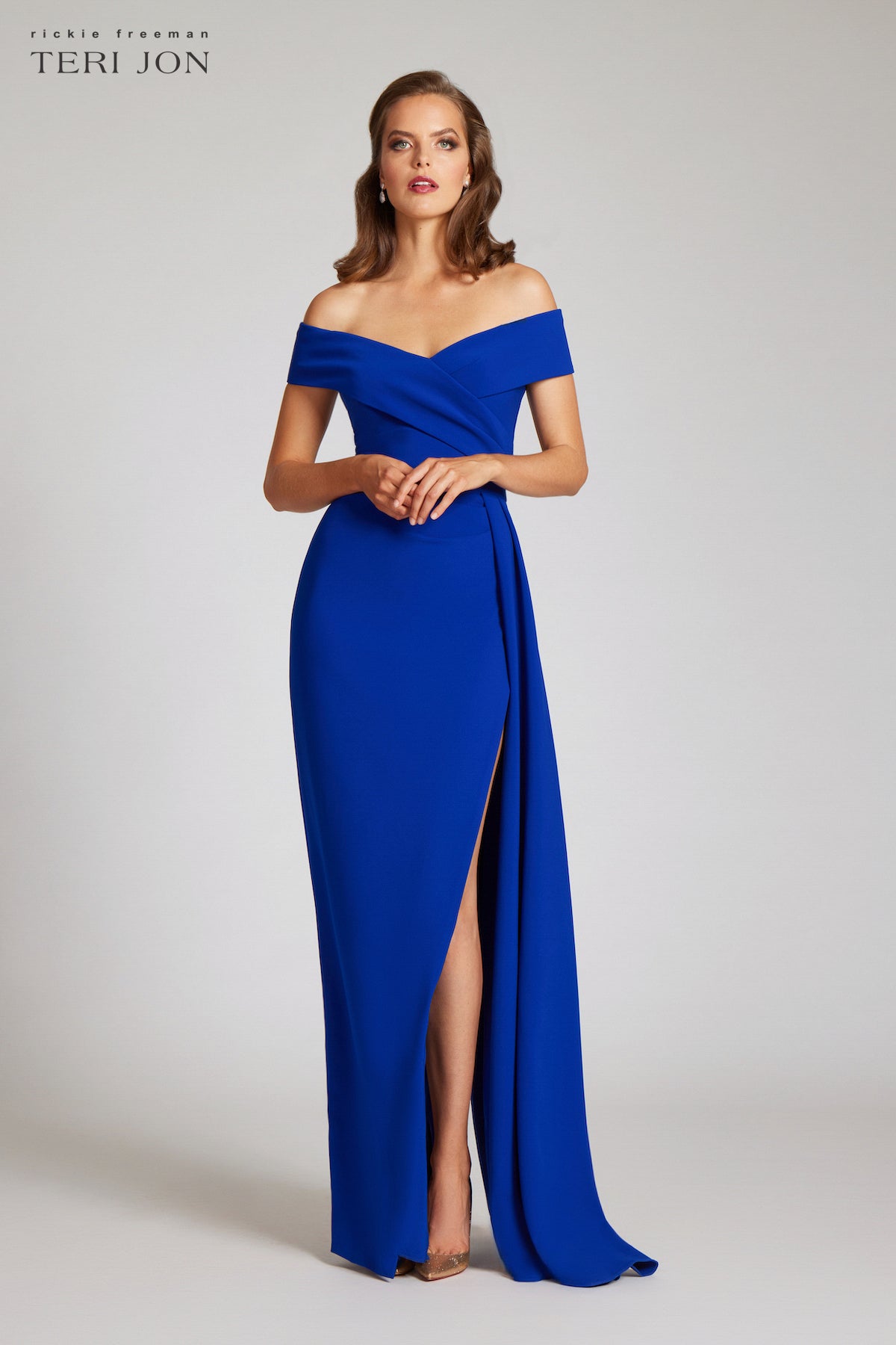 Off Shoulder Champagne Satin Long Prom Dresses with High Slit, Champag –  Eip Collection