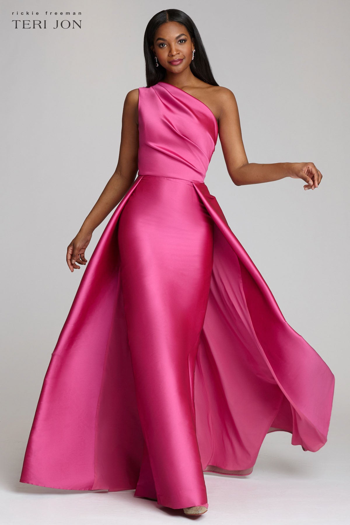 Teri Jon by Rickie Freeman Women's One-Shoulder Satin Gown - Hot Pink - Size 16 Teri Jon by Rickie Freeman Women's One-Shoulder Satin Gown - Hot Pink - Size 16