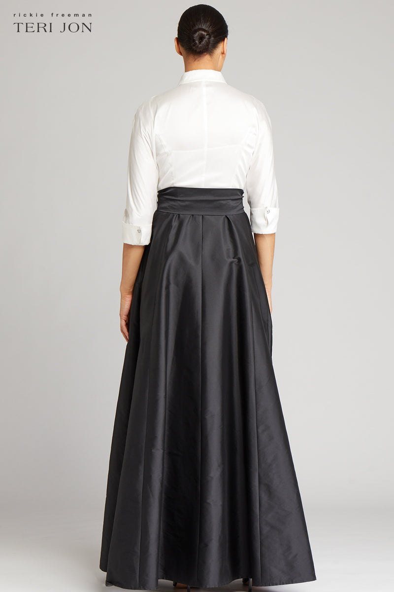 3/4 Sleeve Taffeta Shirt Waist Color Block Gown | Teri Jon – Terijon.com