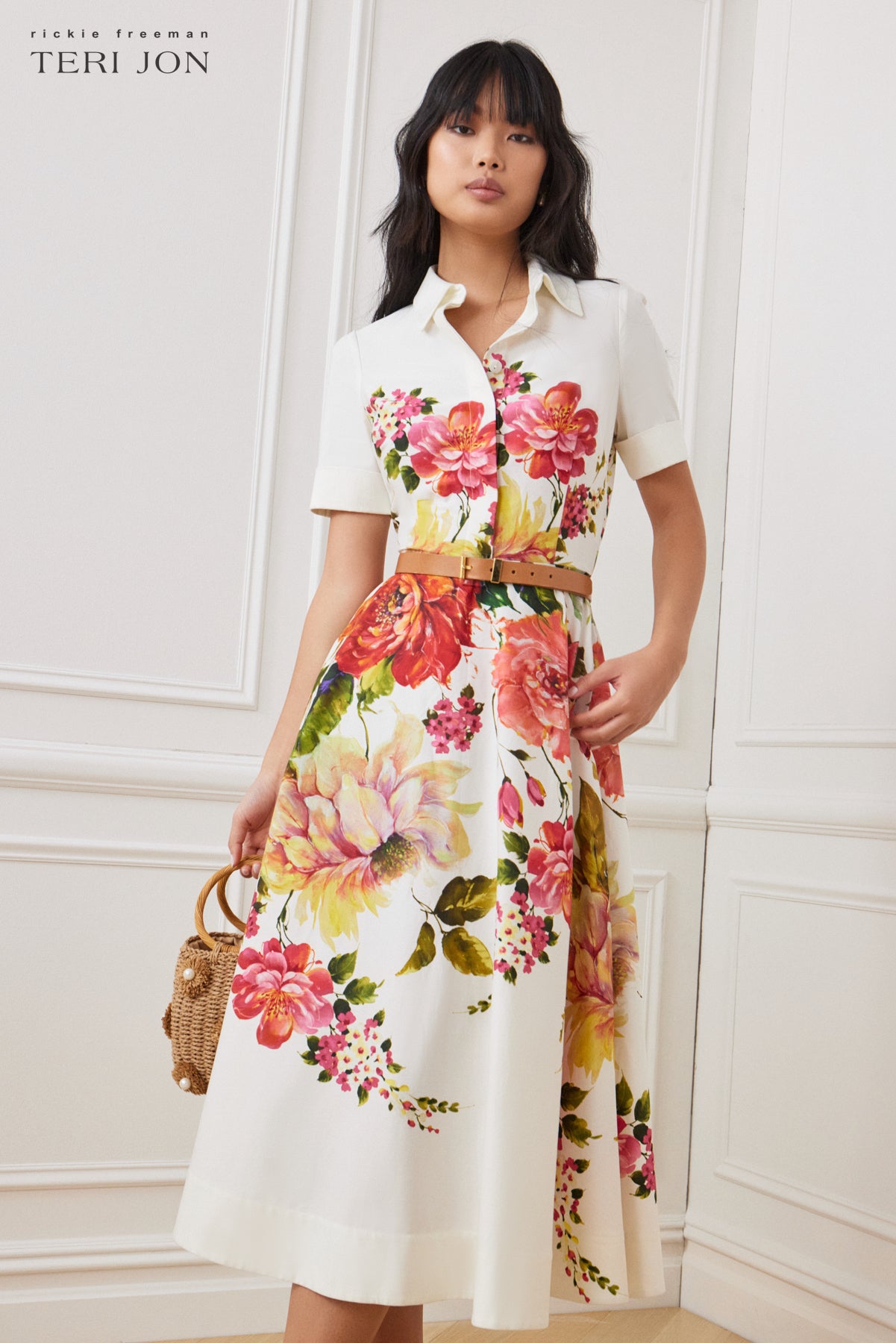 Women Beige Border Printed Dress main image 0