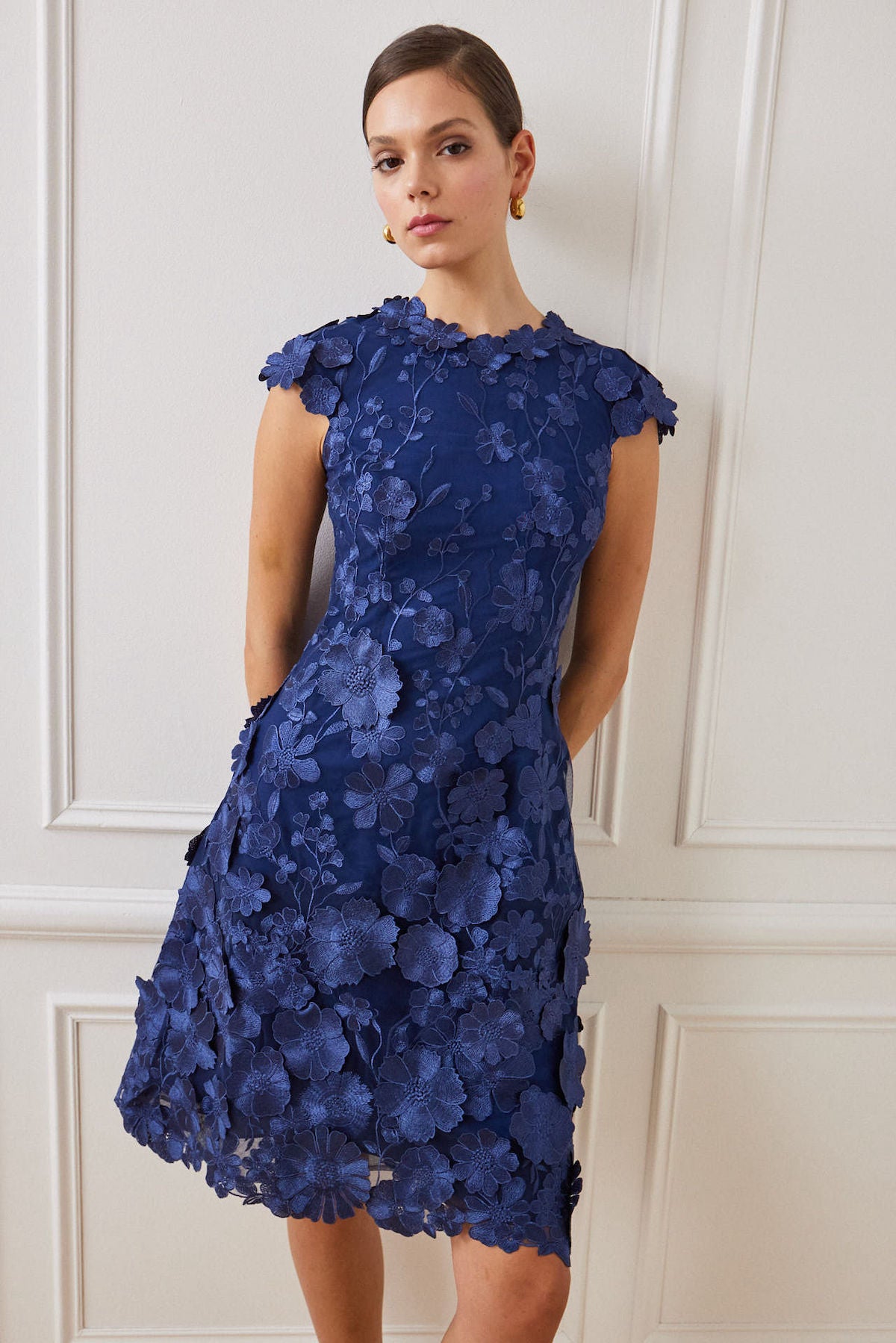 Navy lace fit deals and flare dress