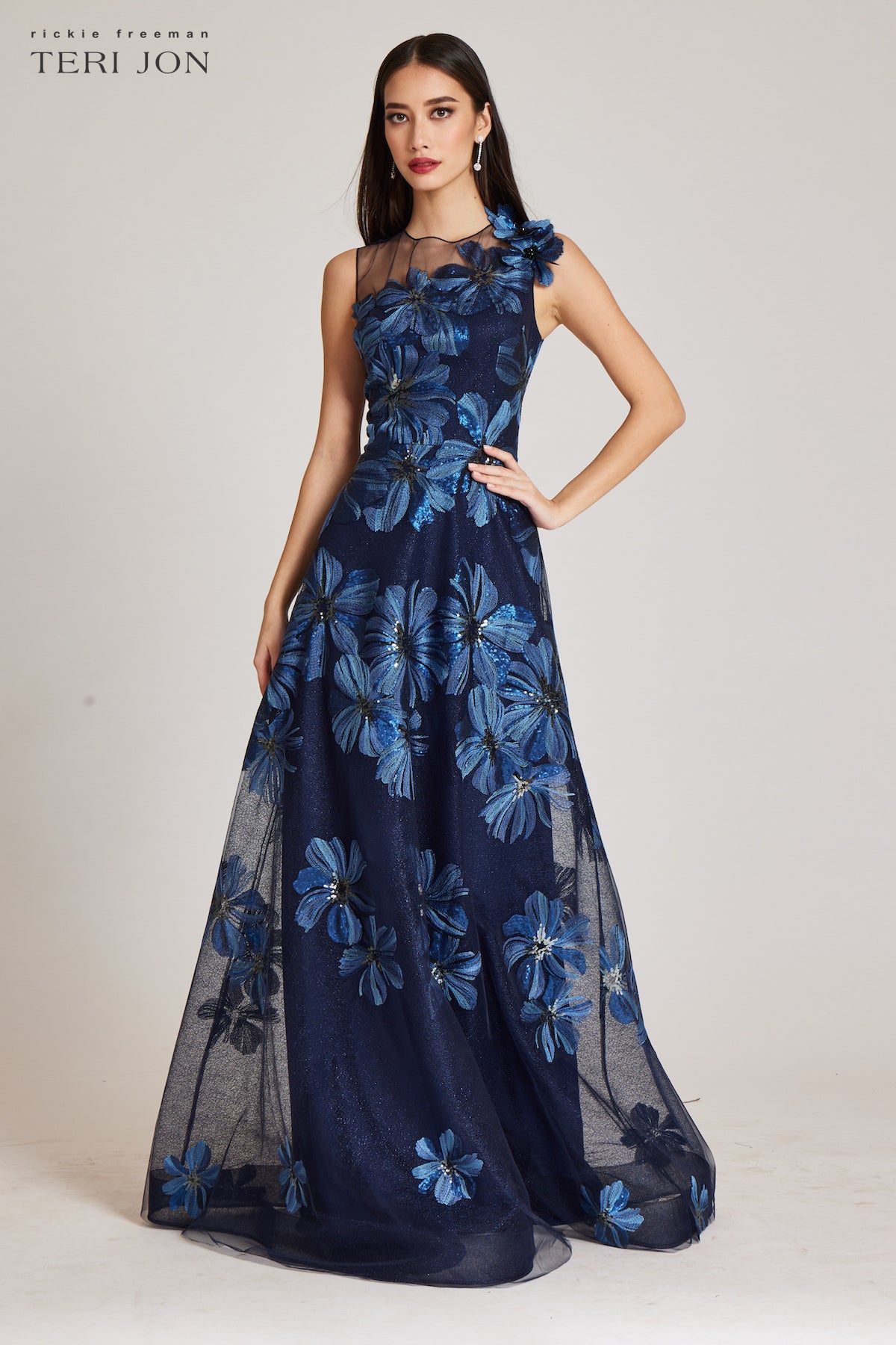 Navy Floral Embroidered Dress