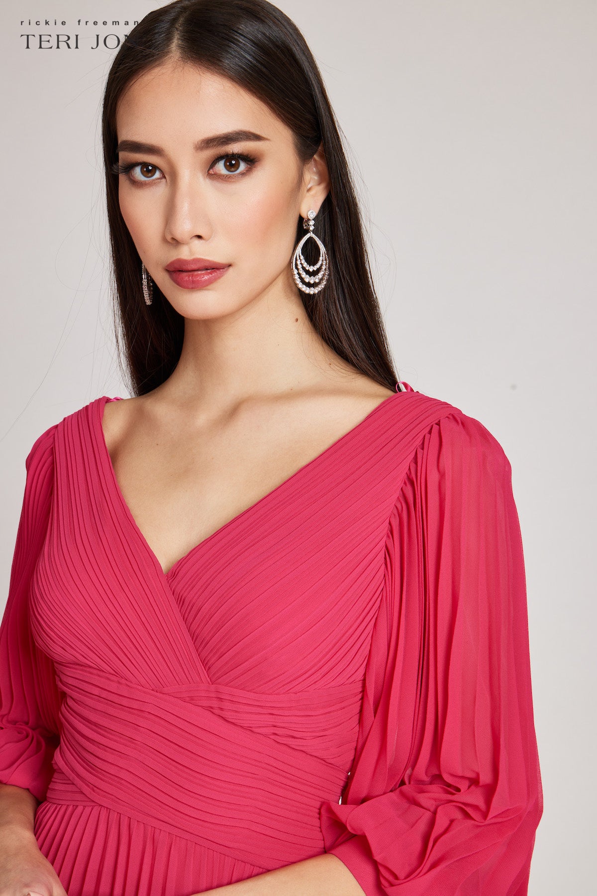 Chiffon V Neck Pleated Full Sleeve Dress – Terijon.com